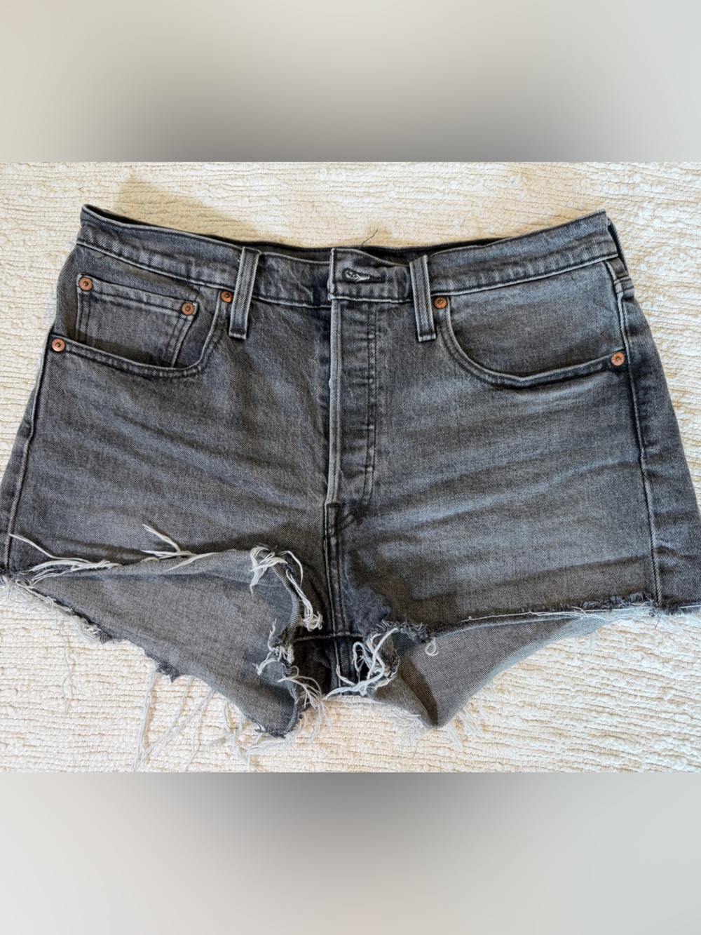 Levi's Black Washed Distressed 501 Denim Shorts